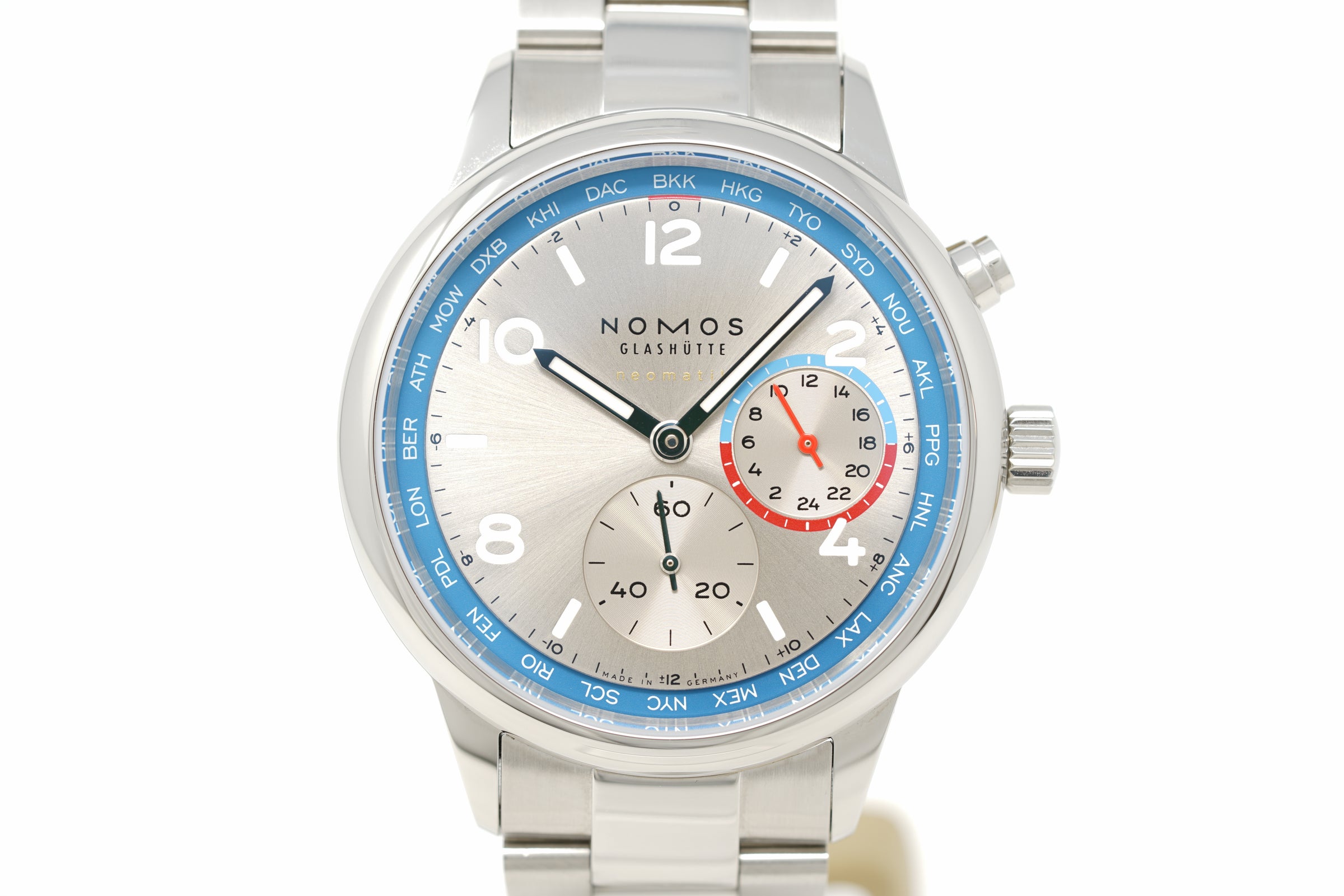 Pre-Owned Nomos Glashütte Club Sport Neomatik Worldtimer Silver 791