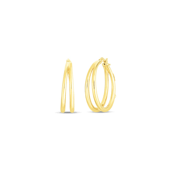 Roberto Coin Designer Gold Graduated Thin Double Hoop Earrings