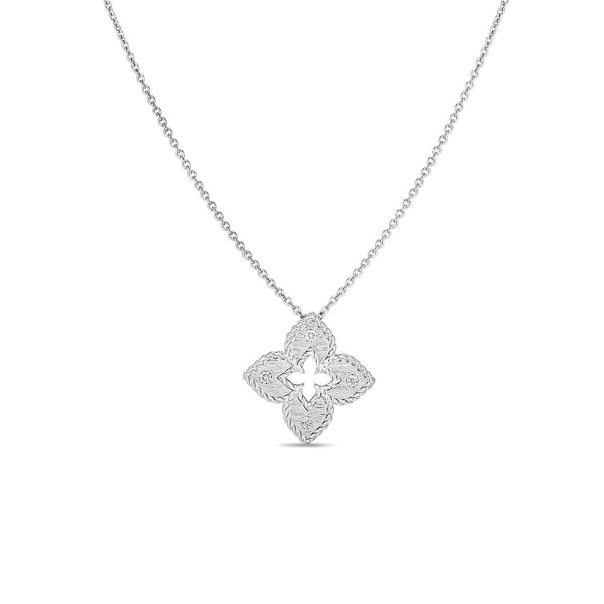 Roberto Coin Venetian Princess Extra Small Satin & Diamond Accent Flower Necklace