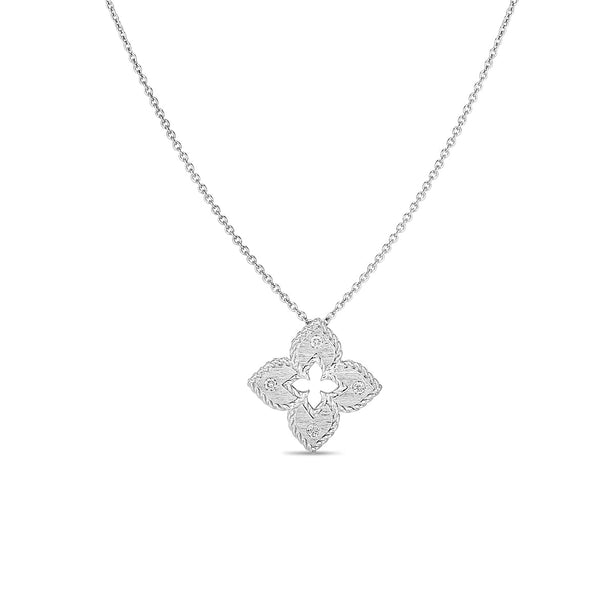 Roberto Coin Venetian Princess Extra Small Satin & Diamond Accent Flower Necklace