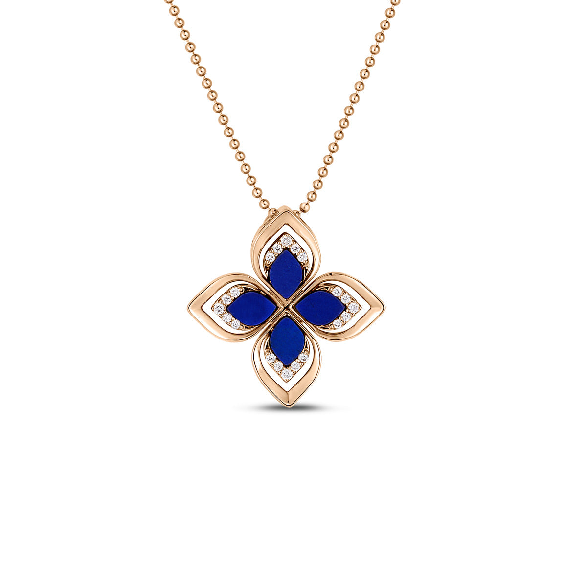 Roberto Coin Venetian Princess Blue Lapis & Diamond Medium Flower Necklace