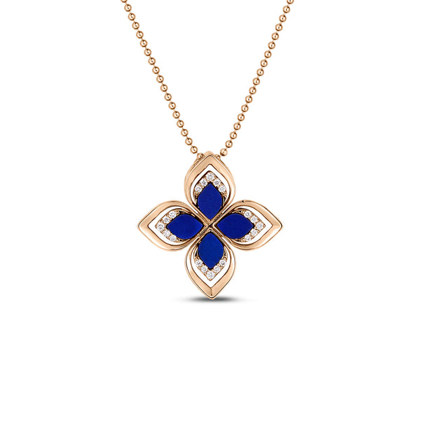 Roberto Coin Venetian Princess Blue Lapis & Diamond Medium Flower Necklace