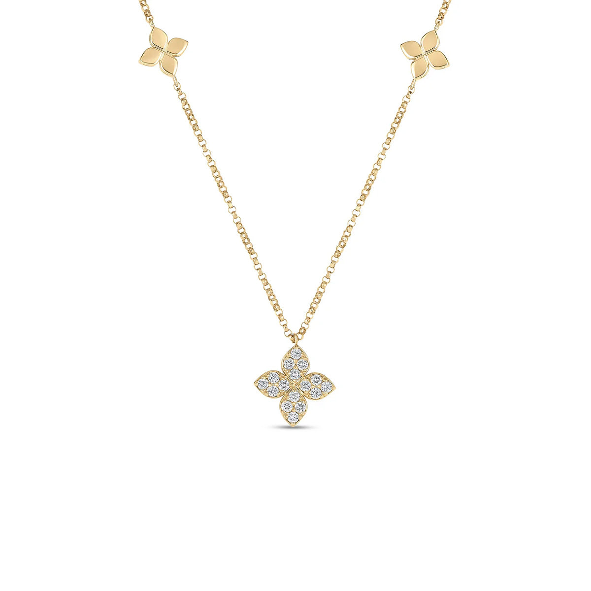 Roberto Coin Love In Verona Diamond And Polished Flower Station Necklace