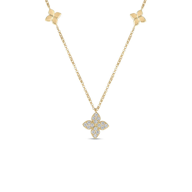 Roberto Coin Love In Verona Diamond And Polished Flower Station Necklace