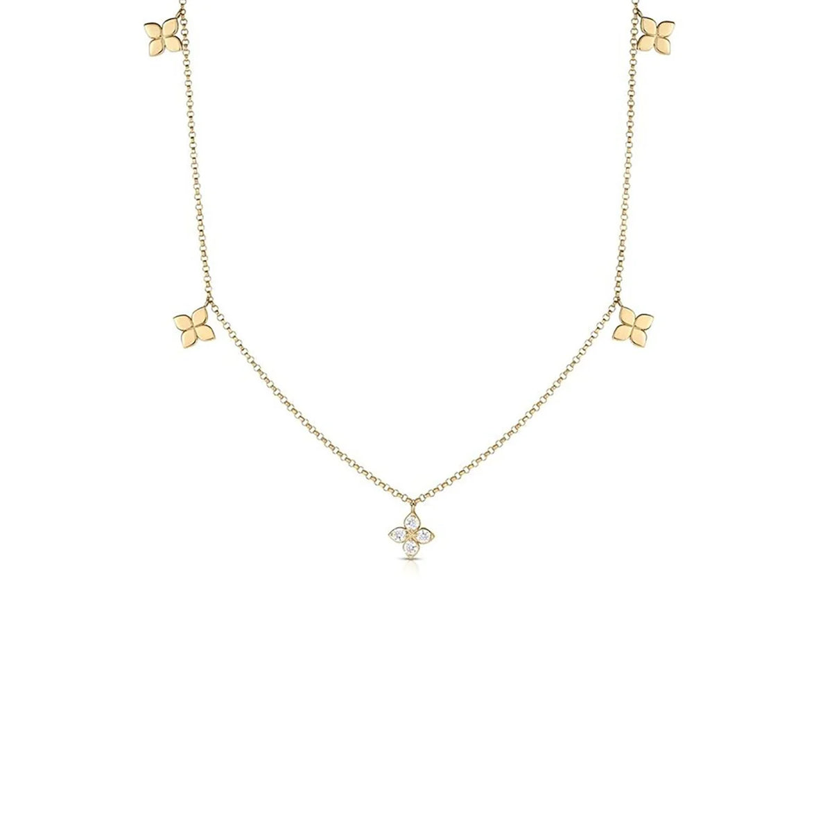 Roberto Coin Love In Verona Diamond And Polished Small Flower Station Necklace