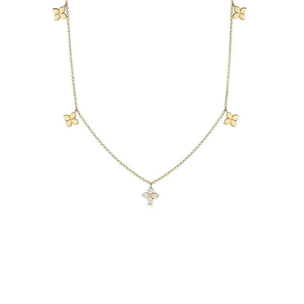 Roberto Coin Love In Verona Diamond And Polished Small Flower Station Necklace