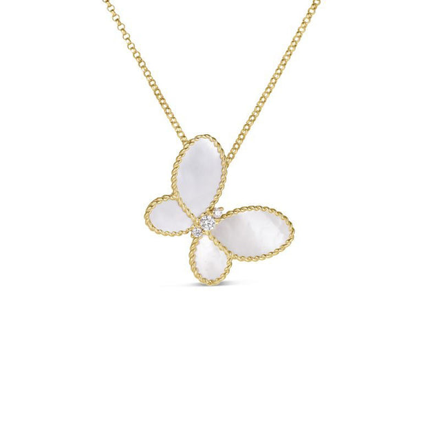 Roberto Coin Jasmine Diamond & Mother Of Pearl Butterfly Pendant Necklace