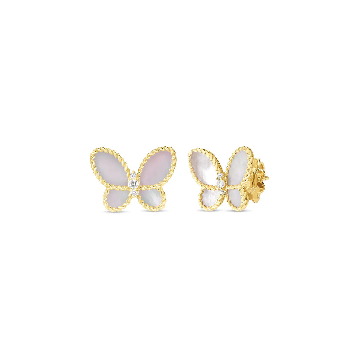 Roberto Coin Jasmine Diamond And Mother Of Pearl Butterfly Stud Earrings