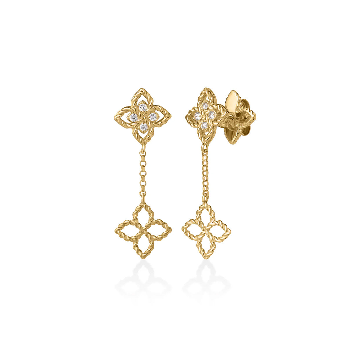 Roberto Coin Principessa Tiny Diamond Flower Dangle Earrings