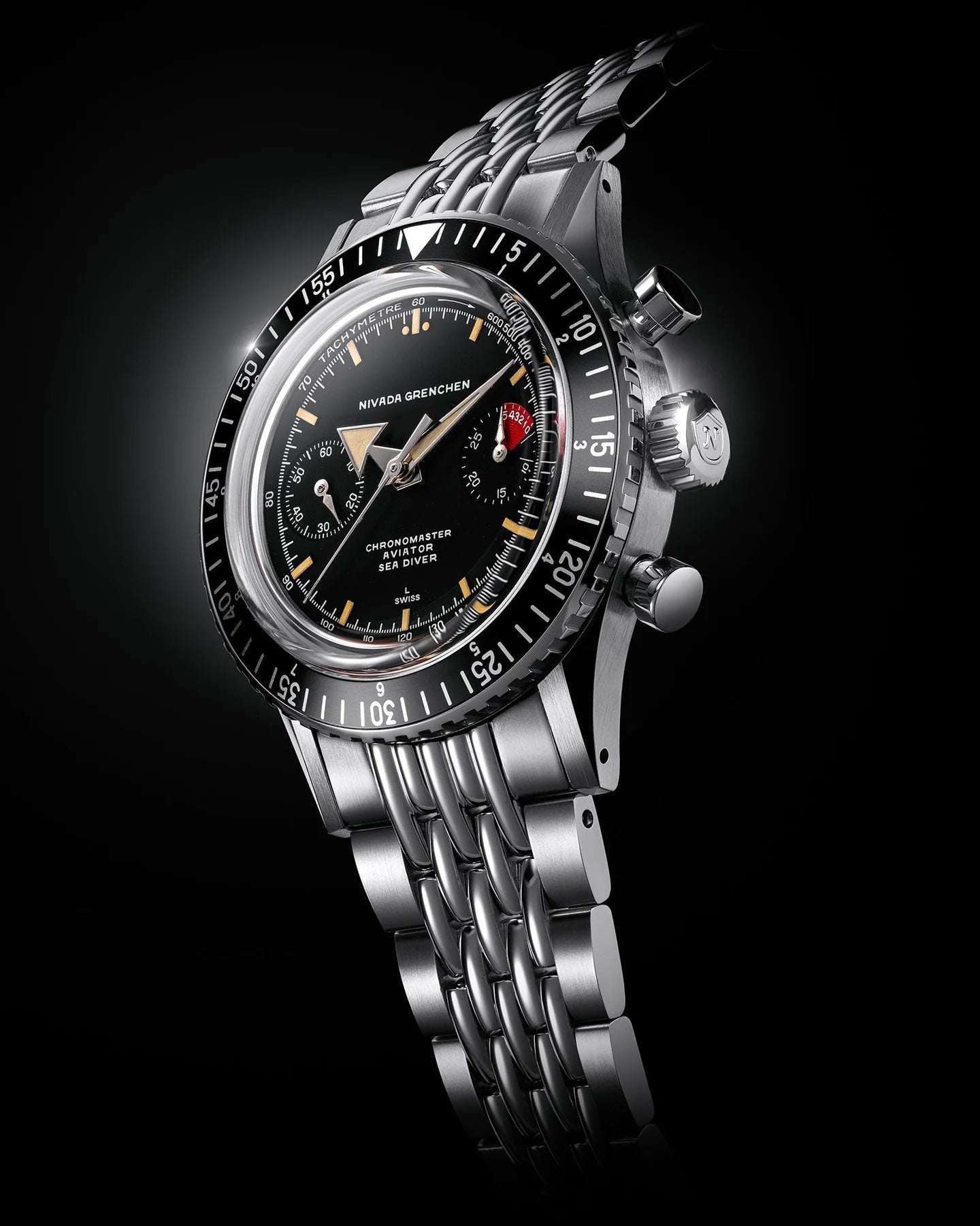 Nivada Grenchen Chronomaster Broad Arrow Inter.Bezel 38mm 86056M04LC