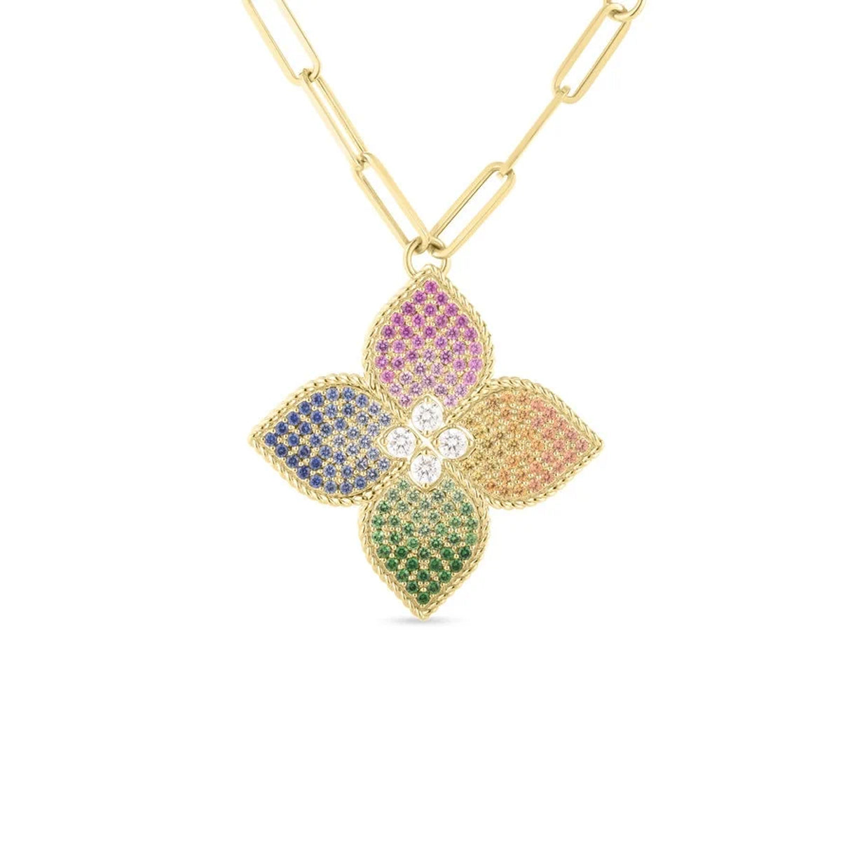 Roberto Coin Venetian Princess Diamond & Mixed Sapphire Flower Necklace