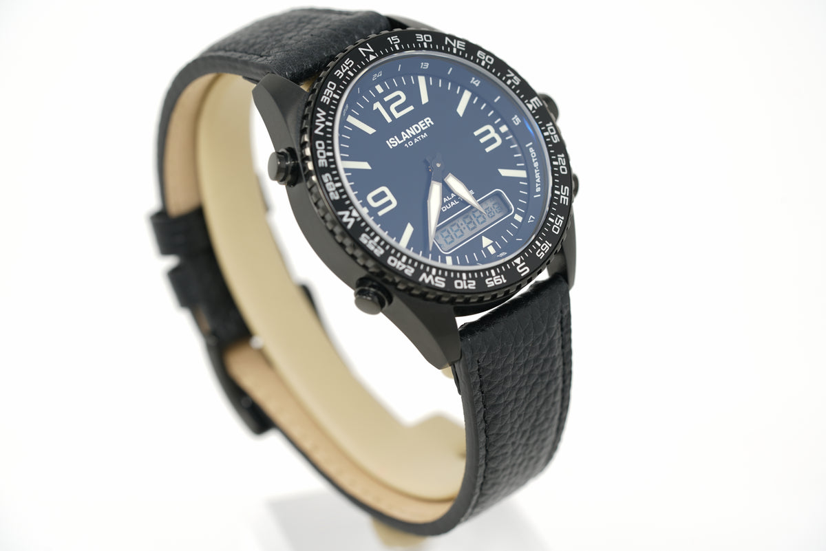 Pre-Owned Islander Rocky Point PVD Analog-Digital Black ISL-331