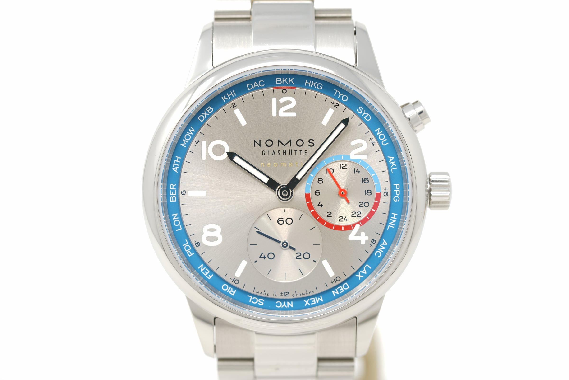 Pre-Owned Nomos Glashütte Club Sport Neomatik Worldtimer Silver 791