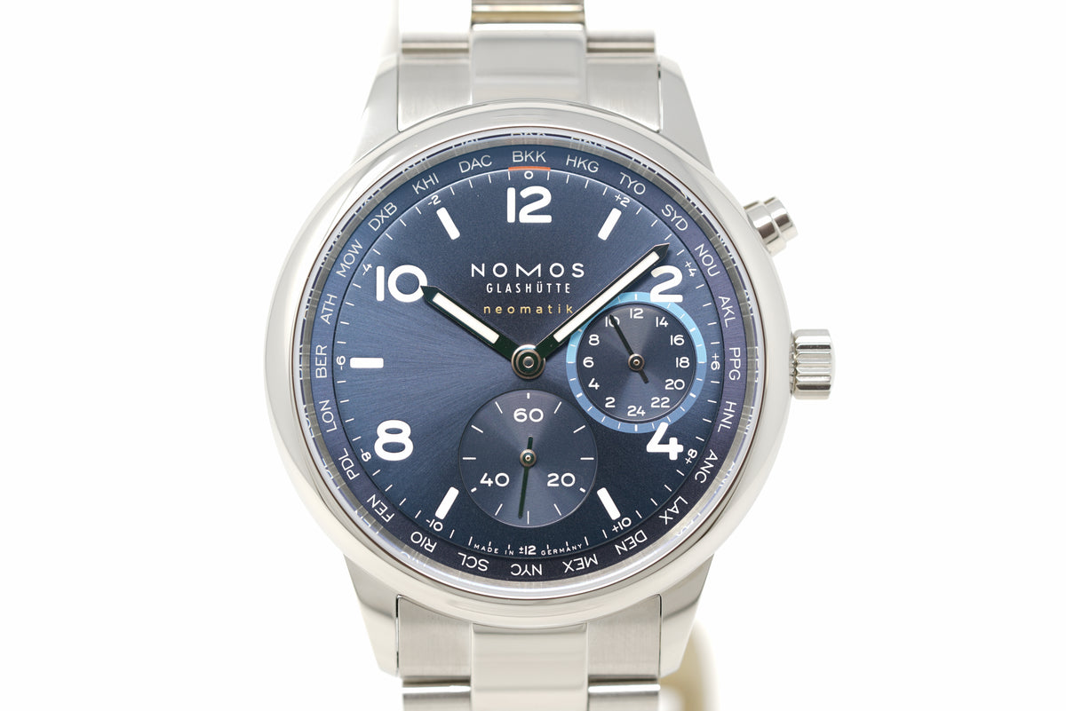 Pre-Owned Nomos Glashütte Club Sport Neomatik Worldtimer Blue 790