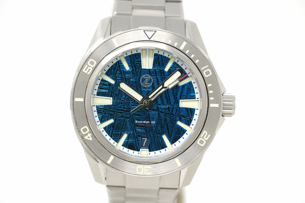 Pre-Owned Zelos Swordfish 40mm SS Blue Meteorite – Topper Fine