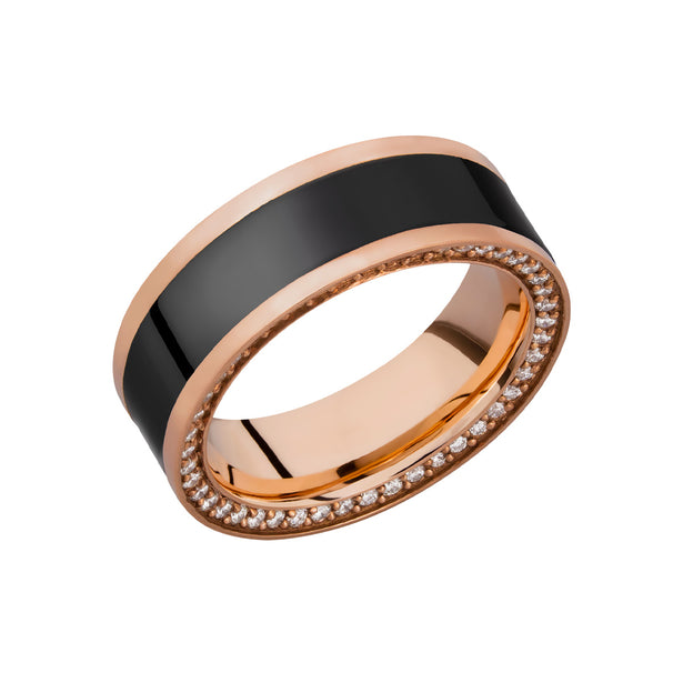 Elysium Black Diamond Zeus Rose Gold Band With Black Diamond Inlay And Diamond Insets