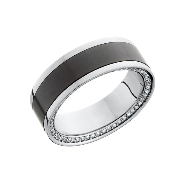 Elysium Black Diamond Zeus White Gold Band With Black Diamond Inlay And Diamond Insets