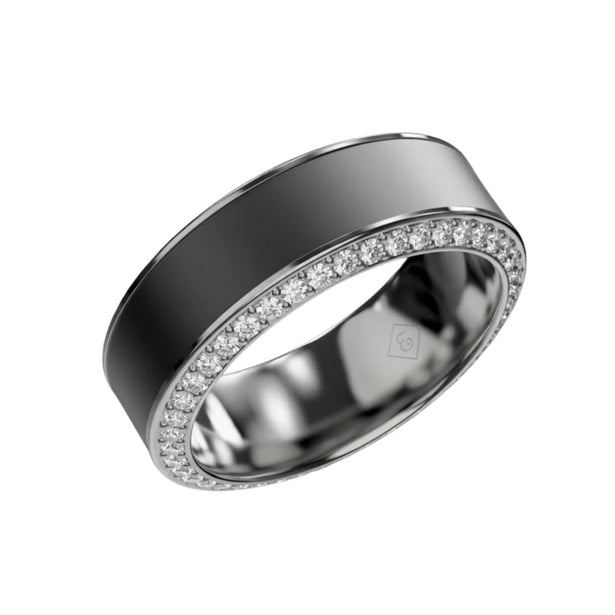 Elysium Black Diamond Helios Platinum Band With Black Diamond Inlay And Diamond Insets