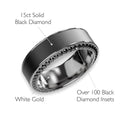 Elysium Black Diamond Helios White Gold Band With Black Diamond Inlay And Diamond Insets