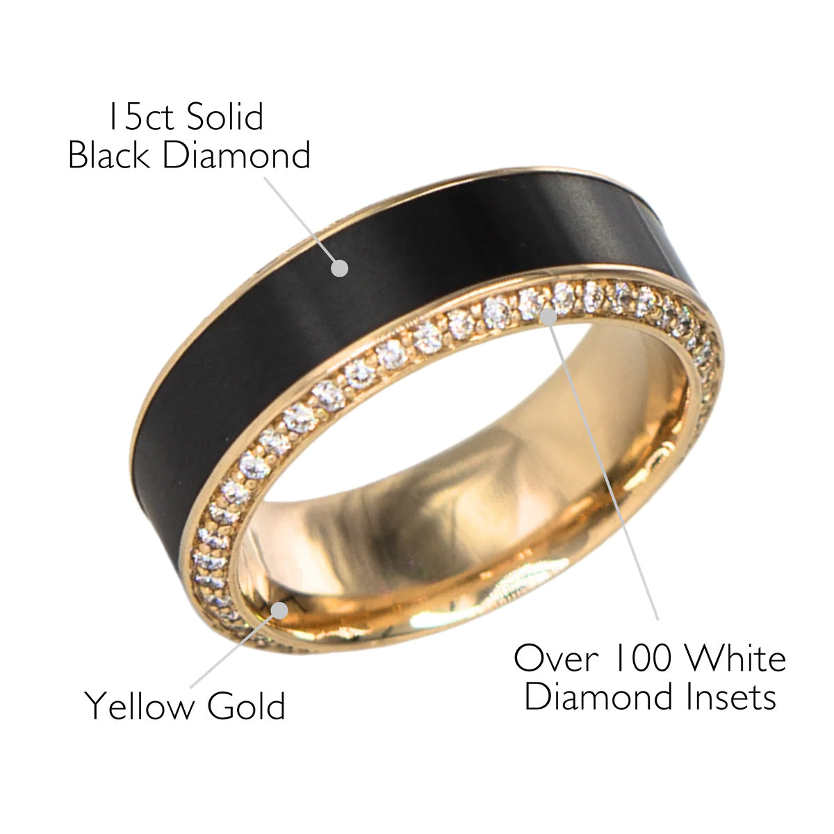 Elysium Black Diamond Helios Yellow Gold Band With Black Diamond Inlay And Diamond Insets