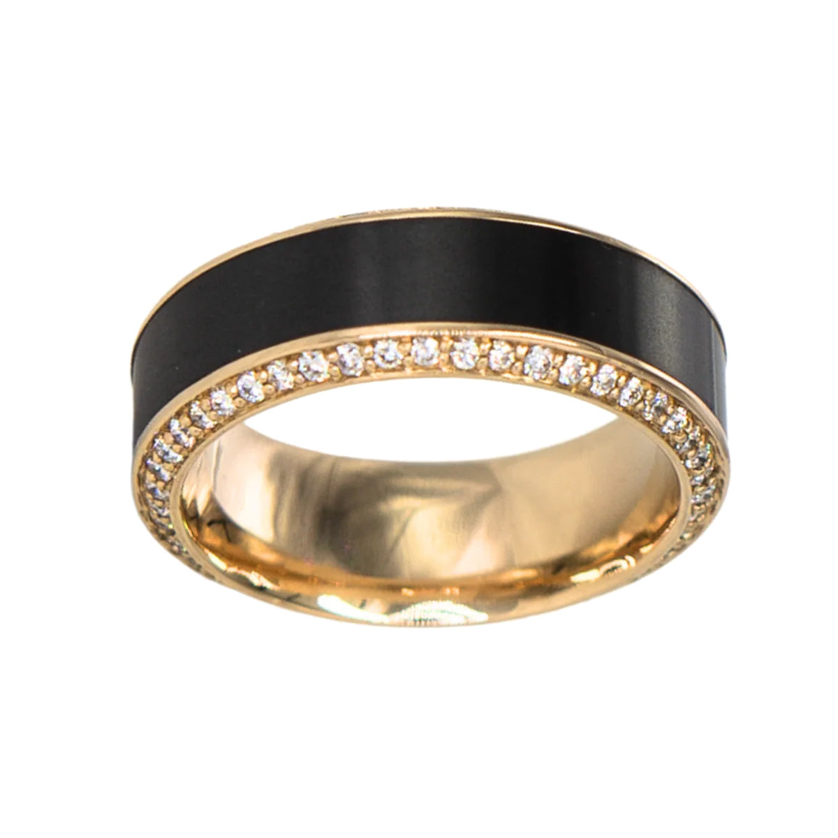 Elysium Black Diamond Helios Yellow Gold Band With Black Diamond Inlay And Diamond Insets