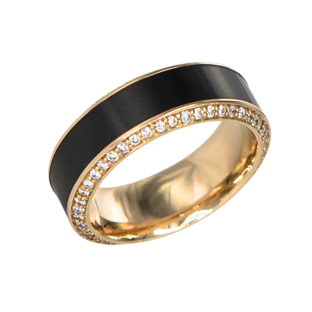 Elysium Black Diamond Helios Yellow Gold Band With Black Diamond Inlay And Diamond Insets