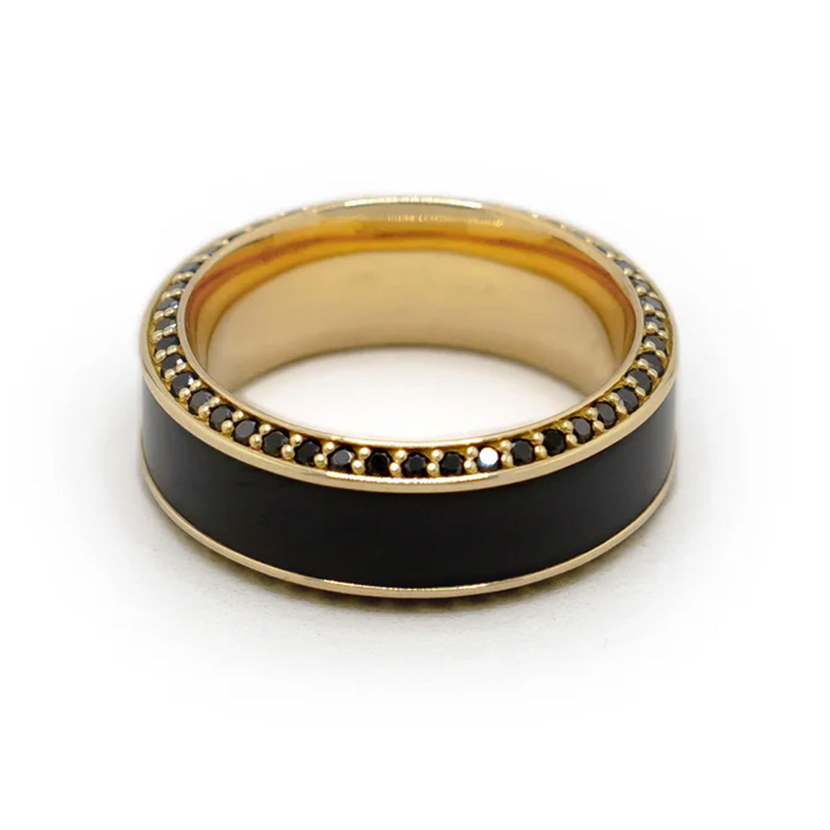 Elysium Black Diamond Helios Yellow Gold Band With Black Diamond Inlay And Diamond Insets