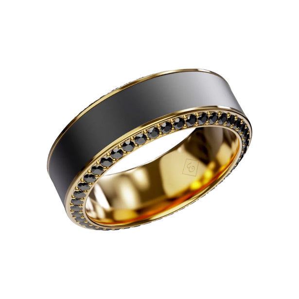 Elysium Black Diamond Helios Yellow Gold Band With Black Diamond Inlay And Diamond Insets