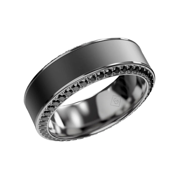 Elysium Black Diamond Helios White Gold Band With Black Diamond Inlay And Diamond Insets