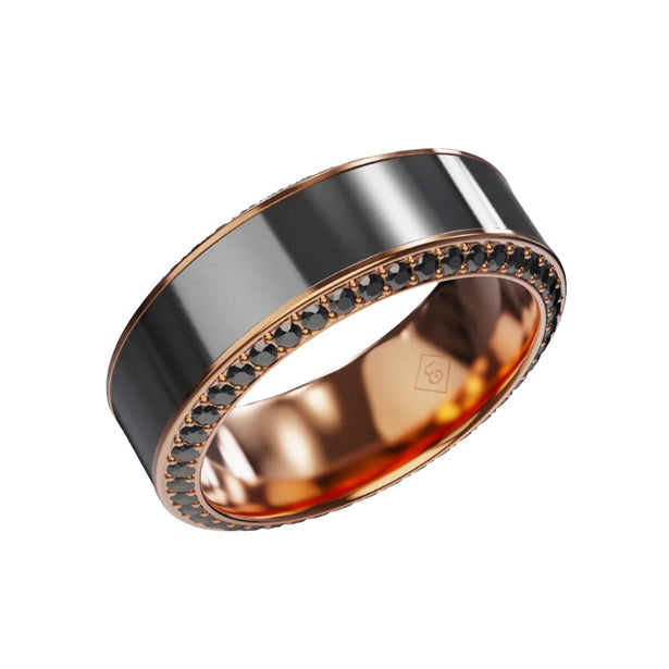 Elysium Black Diamond Helios Rose Gold Band With Black Diamond Inlay And Diamond Insets
