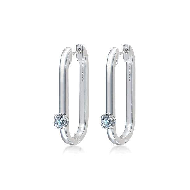 J'evar Lotus Petals U-Shaped Hoop Diamond Earrings