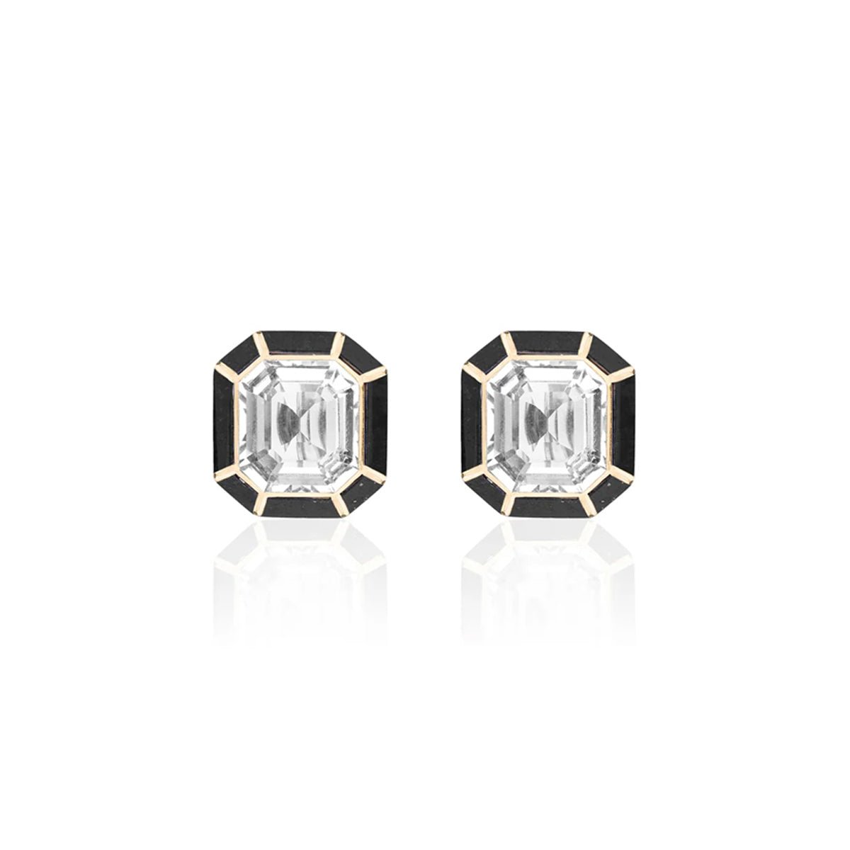 Goshwara Mélange Rock Crystal And Onyx Emerald Cut Studs With Inlay