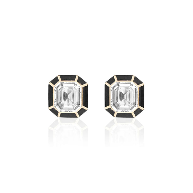 Goshwara Mélange Rock Crystal And Onyx Emerald Cut Studs With Inlay