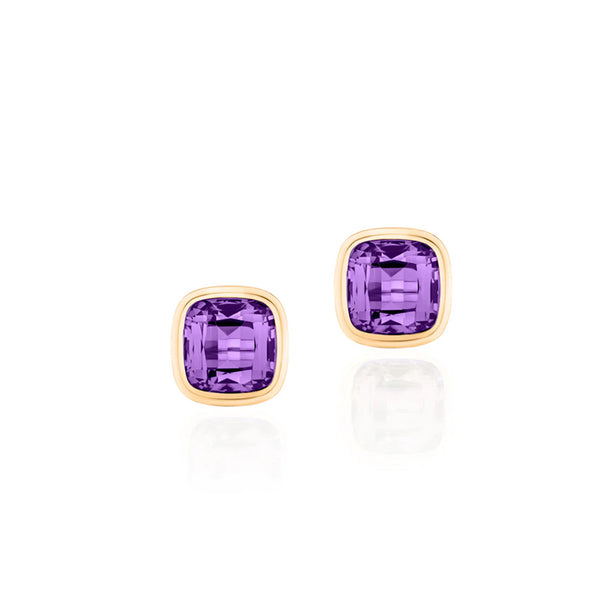 Goshwara Manhattan Cushion Bezel Set Stud Amethyst Earrings