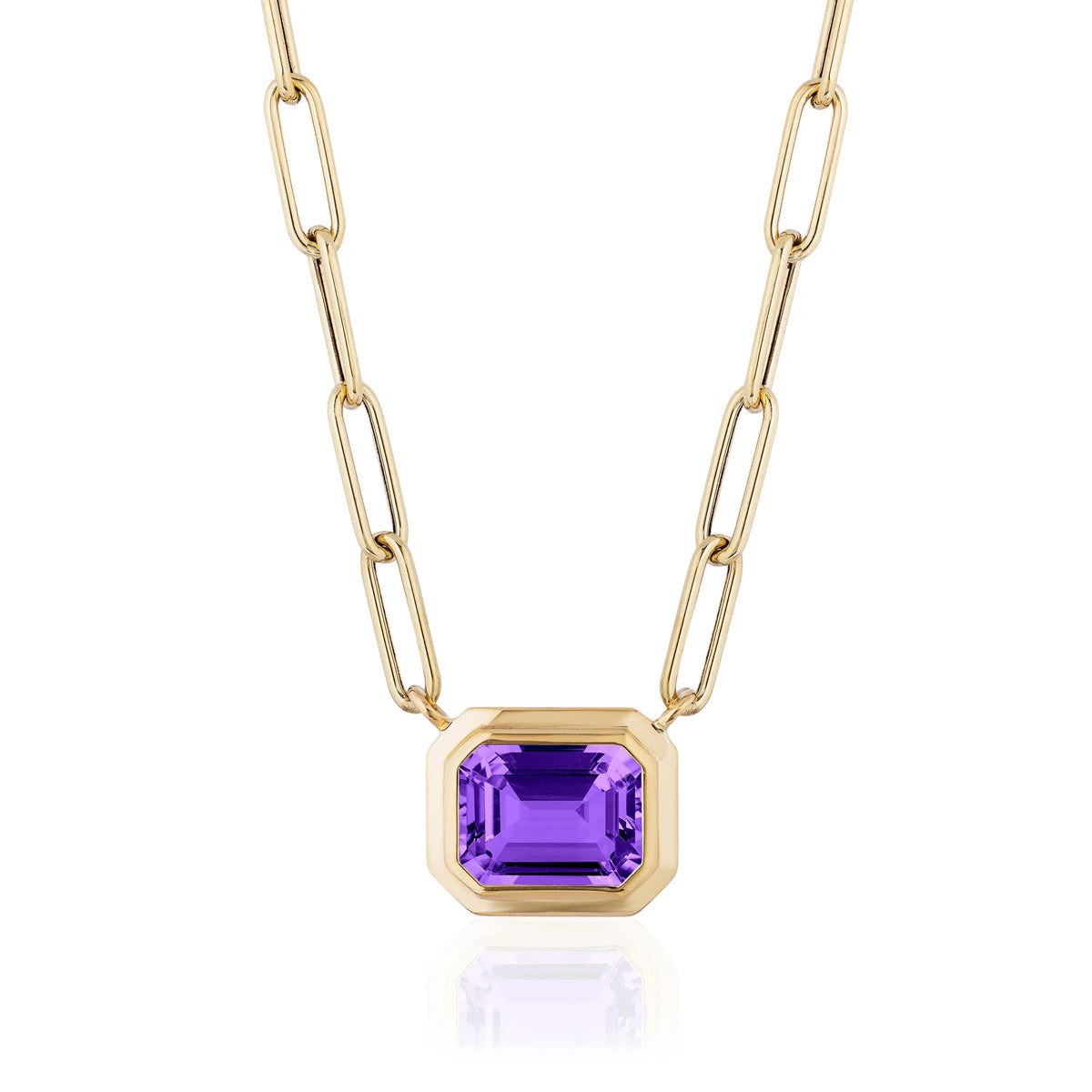 Goshwara Manhattan Amethyst Emerald Cut Bezel Set Pendant Necklace