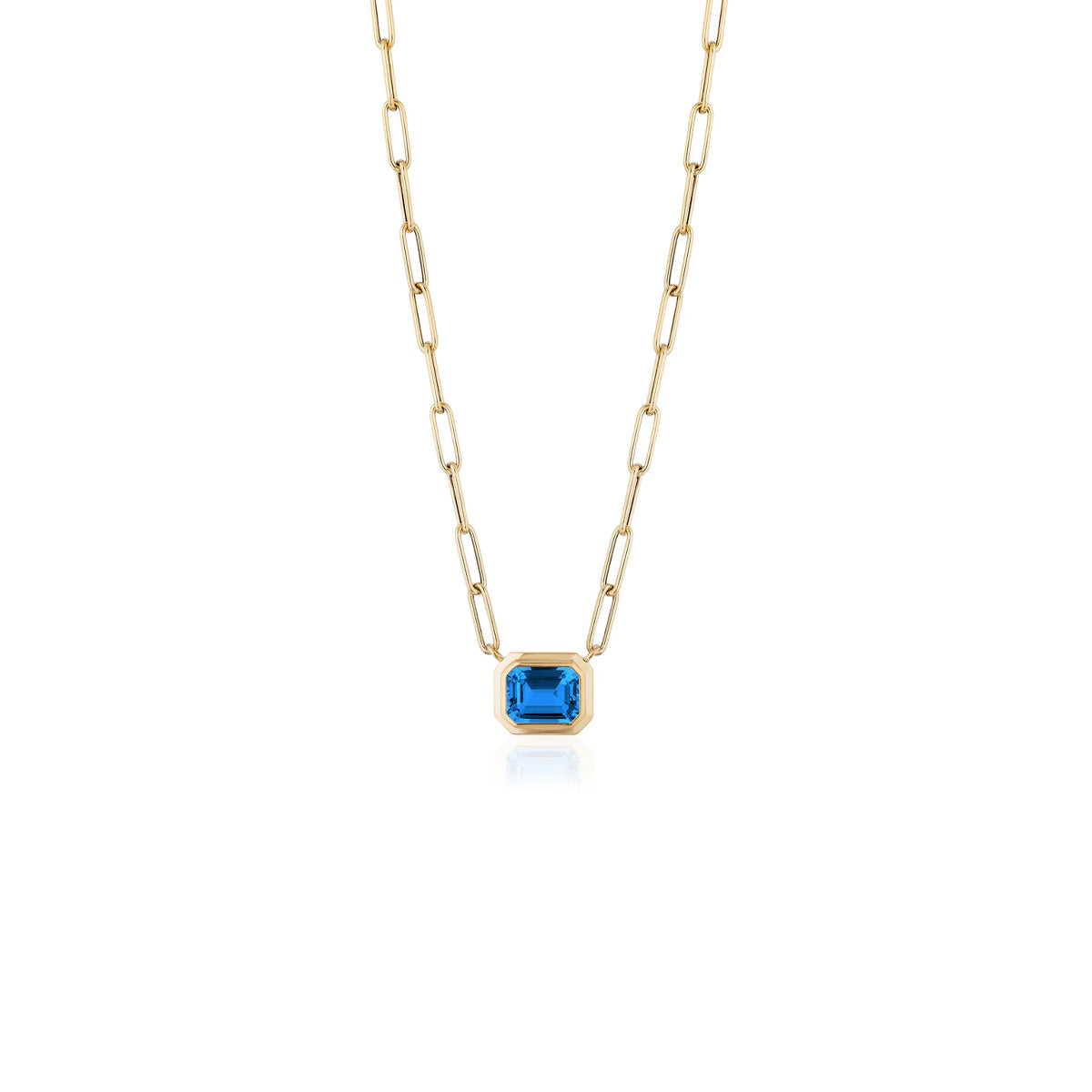 Goshwara Manhattan Blue Topaz Emerald Cut Bezel Set Pendant Necklace