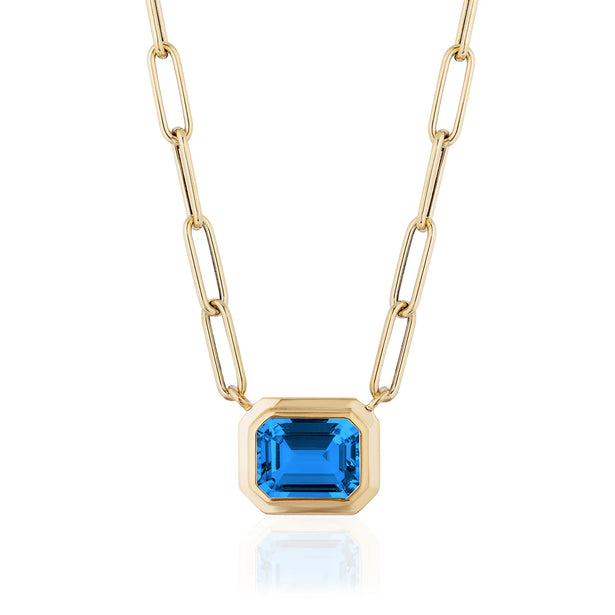 Goshwara Manhattan Blue Topaz Emerald Cut Bezel Set Pendant Necklace