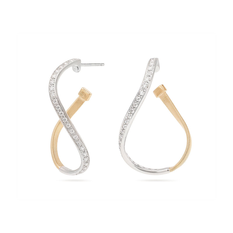 Marco Bicego Marrakech Twisted Irregular Medium Hoops with Diamond Pavé