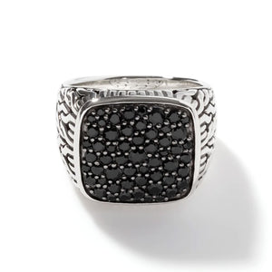 John Hardy Carved Chain Signet Pavé Ring