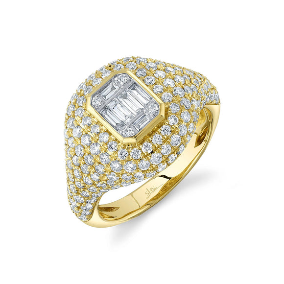 Shy Creation Diamond Baguette Signet Ring