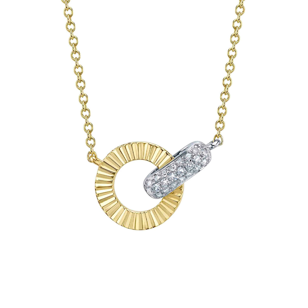 Shy Creation Kate Diamond Two-Tone Pave Ribbed Necklace