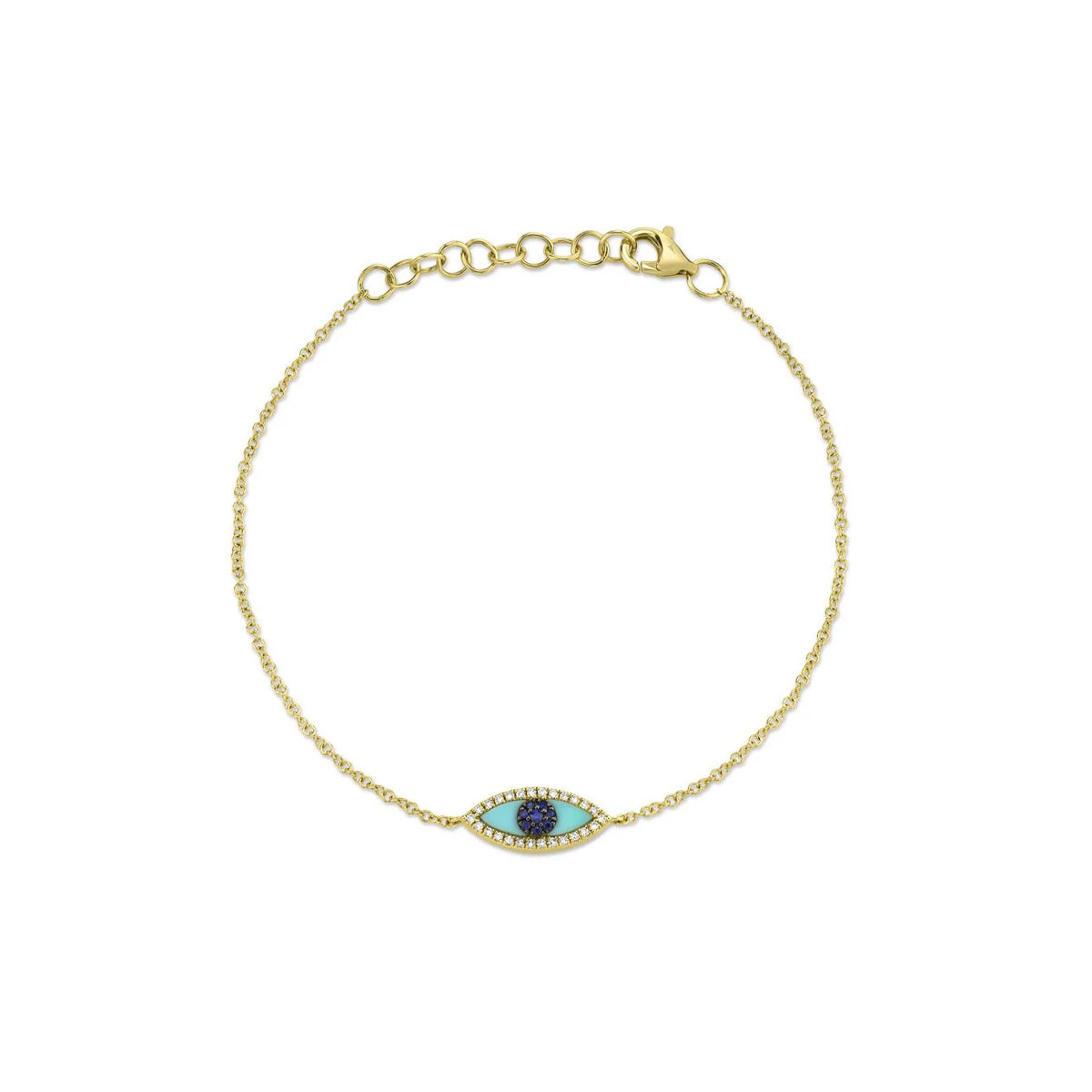 Shy Creation Kate Diamond Blue Sapphire And Composite Turquoise Eye Bracelet