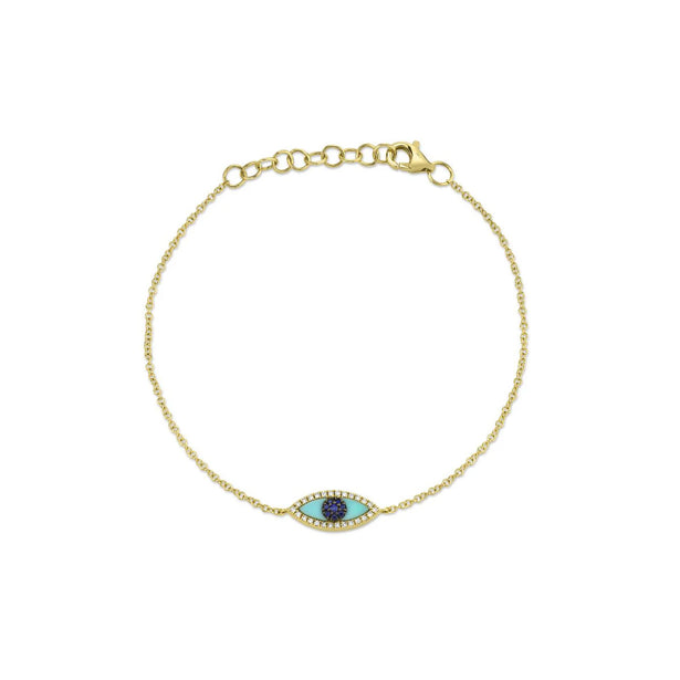 Shy Creation Kate Diamond Blue Sapphire And Composite Turquoise Eye Bracelet