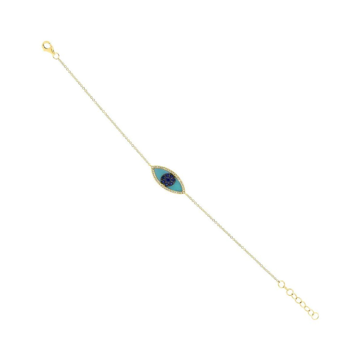 Shy Creation Kate Diamond Blue Sapphire And Composite Turquoise Eye Bracelet