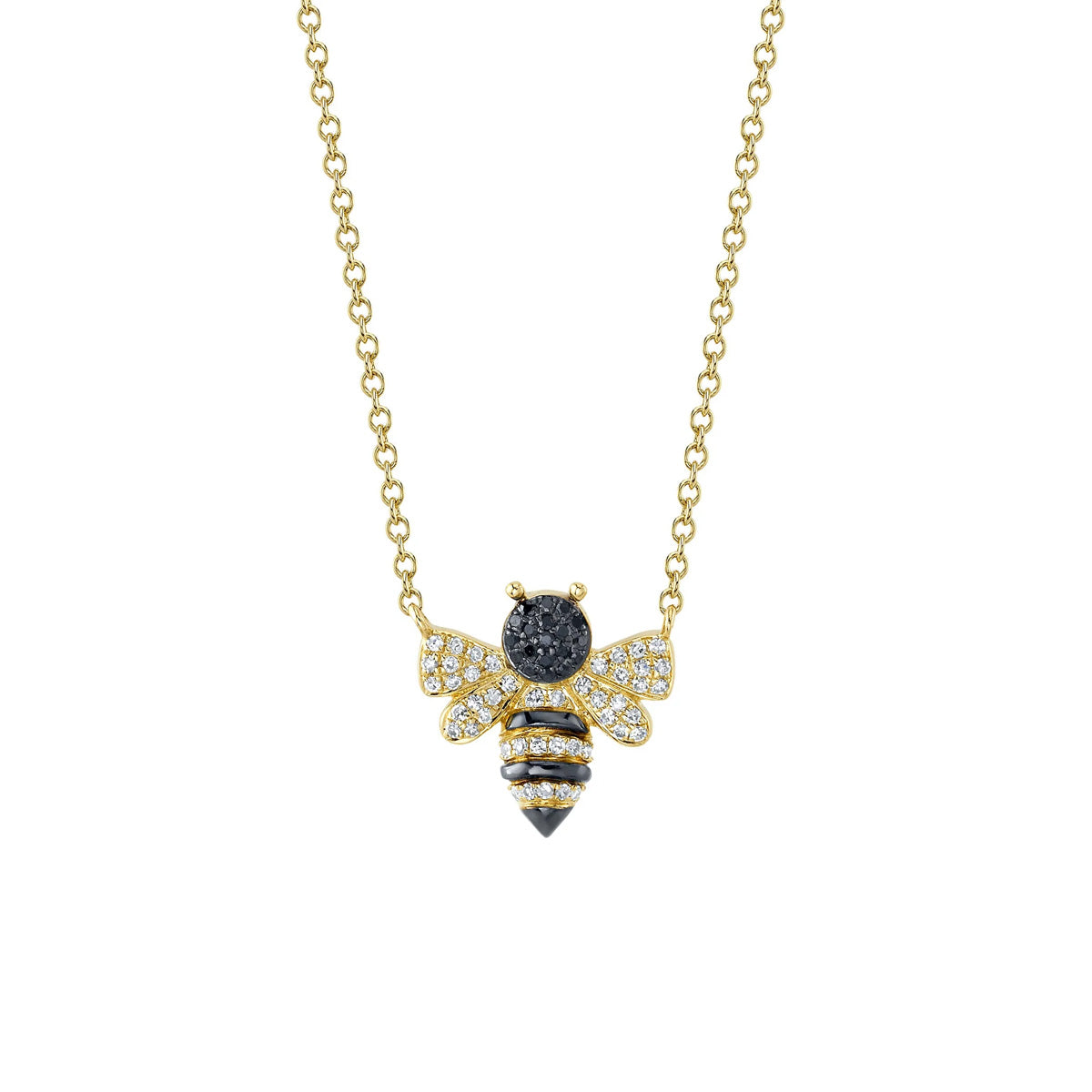 Shy Creation Kate Black & White Diamond Bee Necklace