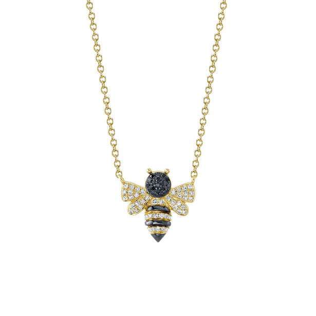 Shy Creation Kate Black & White Diamond Bee Necklace