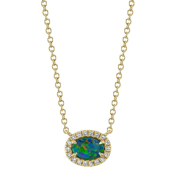 Shy Creation Diamond Opal Pendant Necklace