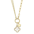 Shy Creation Diamond Mother of Pearl Clover Paper Clip Link Pendant Necklace