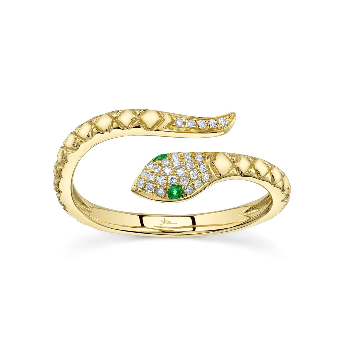Shy Creation Kate Diamond Green Garnet Snake Ring