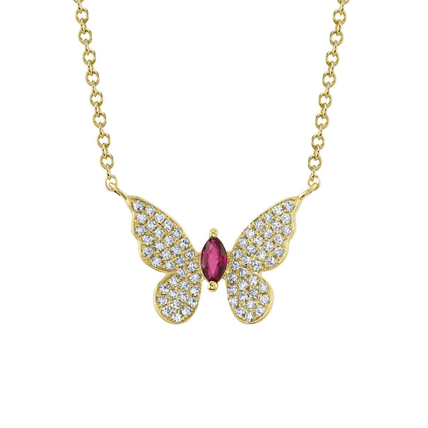 Shy Creation Colette Diamond And Ruby Marquise Butterfly Necklace
